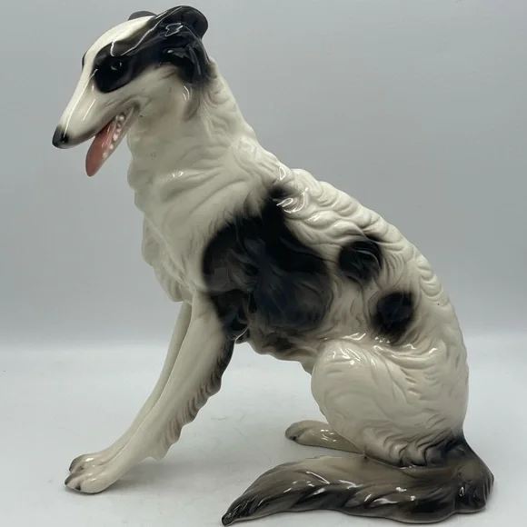 Cuernavaca Mexico Hand Painted Ceramic Borzoi Russian Wolfhound Dog Sculpture